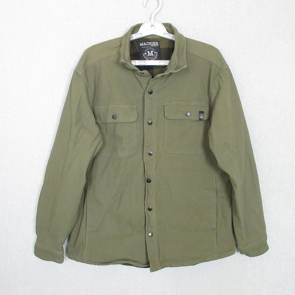 Machine Custom Co Jacket Mens M Olive Green Lined Snap Front Outdoor Workwear
